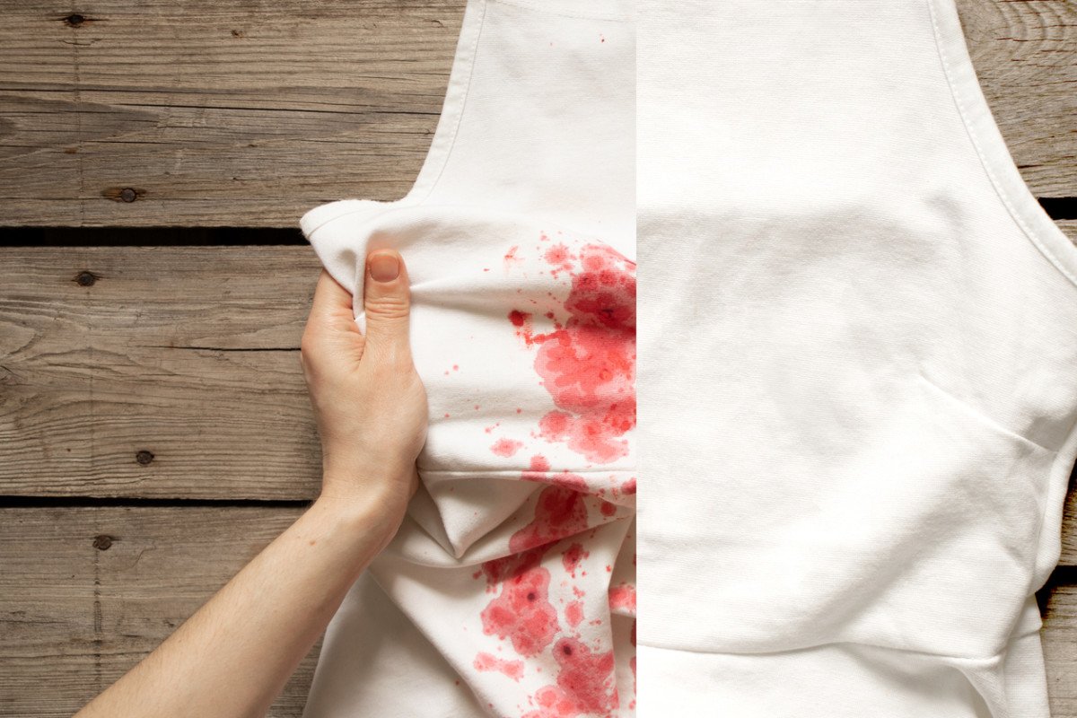 Removing a red stain from a white shirt
